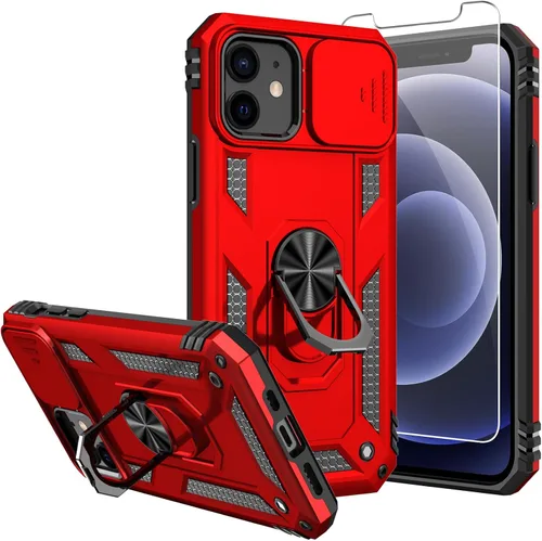 Miniatura 7 de Funda para iPhone 12, con protector de pantalla y funda para cámara, [grado militar] de 16 pies. Funda protectora a prueba de caídas con soporte Azul