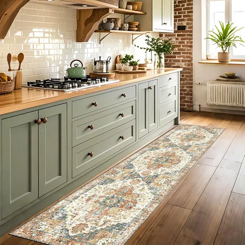 Miniatura 45 de Alfombra lavable para pasillo de 2 x 3: alfombra suave vintage para cocina, baño, lavandería, con respaldo antideslizante, alfombra de piso