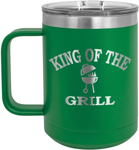 Miniatura 11 de King Of The Grill Black Taza de café de 15 oz con tapa deslizante Taza de café de viaje aislada Idea de regalo para barbacoa y parrilla
