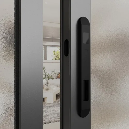 Miniatura 2 de Cerradura falsa, cerradura estrecha de la puerta corredera, emparejamiento utilizado con cerradura inteligente para doble deslizador (negro)