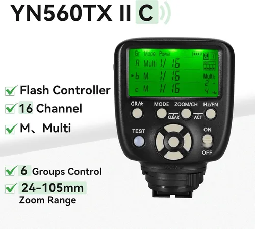 Miniatura 2 de YONGNUO Controlador remoto de disparador de flash LCD YN560-TX II actualizado, para Canon y YN560IV/III YN660 con función de despertador