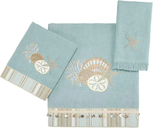 Avanti Linens - Juego de toallas de 3 piezas, algodón suave y absorbente, decoración del hogar costero (colección ByThe Sea, Mineral)