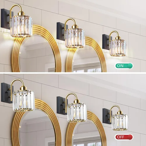 Miniatura 3 de Luz de tocador de baño dorada - Accesorio de luz de baño de cristal sobre espejo