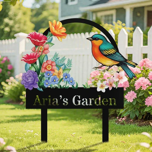 Miniatura 6 de Letreros de jardín personalizados con estacas, arte de metal personalizable con estaca de patio, decoración colorida de jardín de colibrí