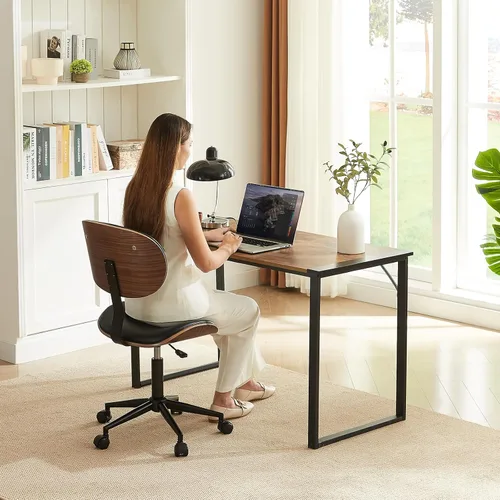 Miniatura 6 de Bestier Silla de oficina pequeña con soporte de respaldo de madera curvada, silla de escritorio sin brazos con giro de 360°, silla de computadora