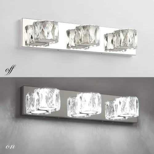 Miniatura 5 de Aipsun 3 luces de cristal para tocador sobre espejo, modernas luces LED para tocador de baño, accesorios de iluminación (luces blancas)