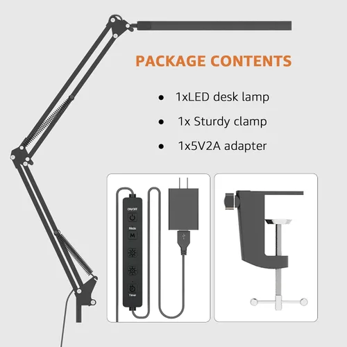 Miniatura 8 de TROPICALTREE Lámpara de escritorio LED para oficina en casa, con abrazadera con 5 modos de luz y apagado automático Lámpara de 14W de brillo