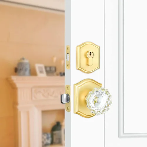 Miniatura 24 de Pomos de Puerta de Vidrio para Interiores, Estilo Vintage, Pomos de Puerta de Cristal de Privacidad con Cerradura, Pomos de Puerta de Latón Antiguo