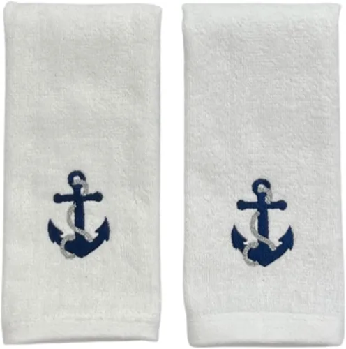 Serafina Home Toallas de baño suaves y absorbentes para huéspedes: ancla azul náutica con diseño costero de cuerda gris plateada, 2 piezas de 12 "x