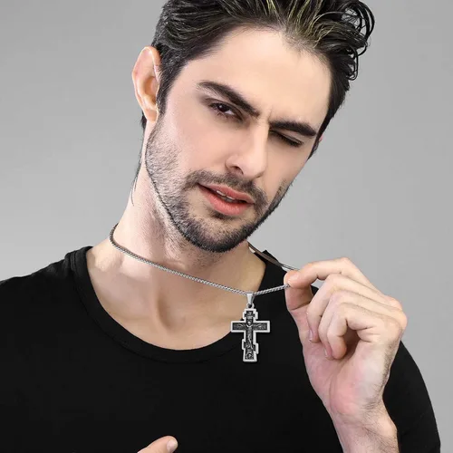 Miniatura 2 de U7 Colgante de cruz ortodoxa rusamanos rezandosigno de Ichthys para hombres y mujeres, acero inoxidable chapado en oro de 18 quilates, collar