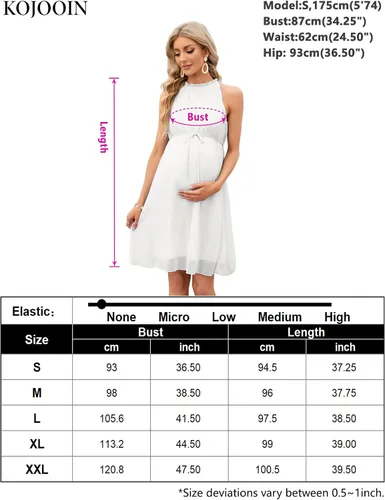 Miniatura 7 de KOJOOIN Vestido de maternidad con cuello halter y volantes, de verano, casual, bohemio, sin mangas, de cintura alta, fluido para sesión de fotos