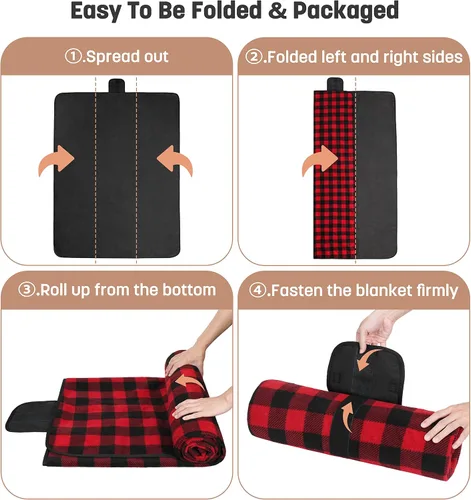 Miniatura 6 de Tirrinia Manta impermeable para exteriores con forro sherpa, resistente al viento, triple capa, cálida y cómoda, plegable para camping, estadio