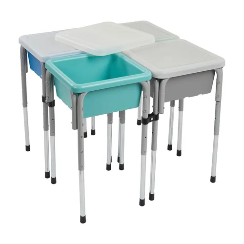 ECR4Kids Mesa de juego ajustable para arena y agua de 4 estaciones, contenedores sensoriales, contemporánea Azul /Rojo
