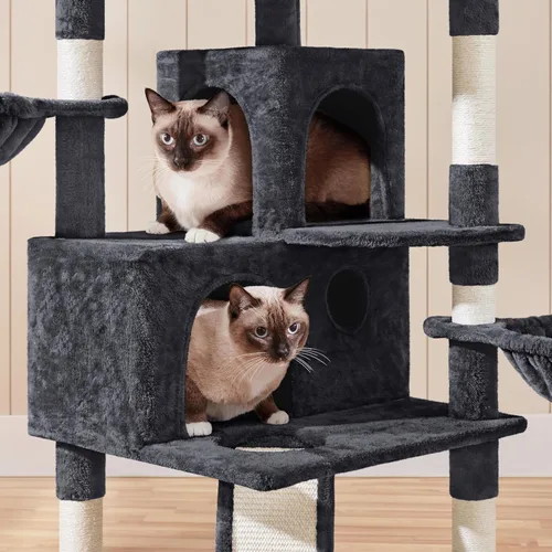 Miniatura 4 de Yaheetech Árbol grande para gatos de 76.5 pulgadas, torre grande para gatos con 3 condominios, perchas de felpa acogedoras, 9 postes rascadores