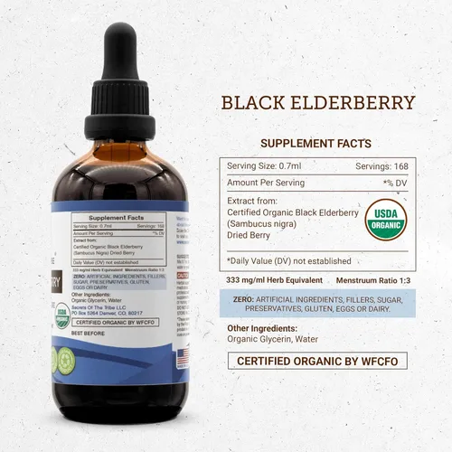 Miniatura 4 de Black Elderberry USDA - Tintura orgánica Extracto sin alcohol, gotas de hierbas de alta potencia, salud del sistema inmune Hecho de saúco negro