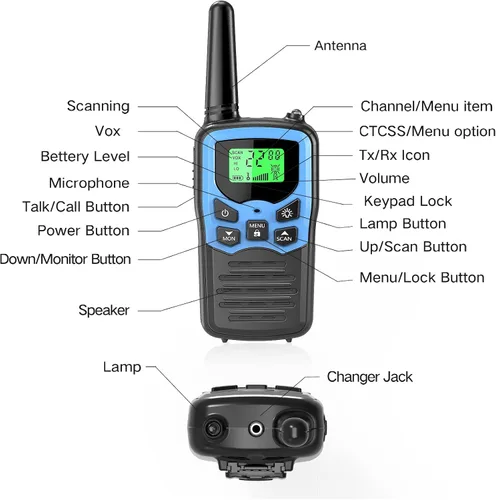 Miniatura 7 de MOICO Walkie Talkies de largo alcance para adultos con 22 canales FRS, Walkie Talkie familiar con linterna LED, pantalla LCD VOX para senderismo