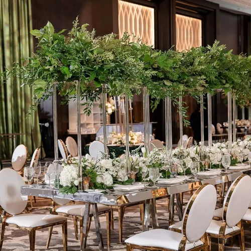 Miniatura 2 de YALLOVE Soporte acrílico para flores, juego de 2 pedestales transparentes, jarrones de 15.75 pulgadas de alto para bodas, eventos, fiestas