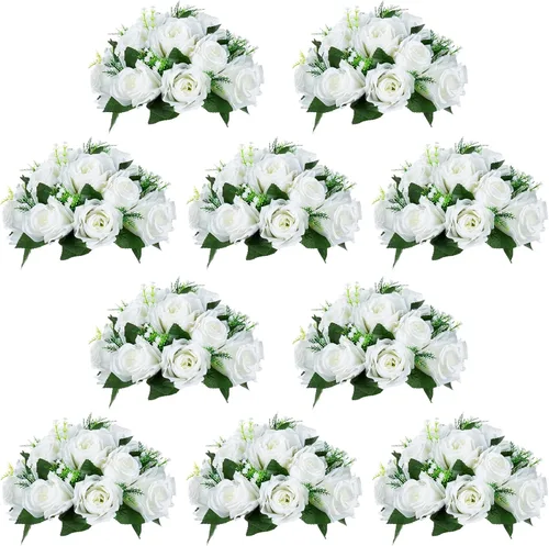 Miniatura 62 de NUPTIO Centros de mesa de flores blancas para mesas: 6 piezas de arreglo de bolas de flores artificiales para fiesta de boda, rosa floral falsa