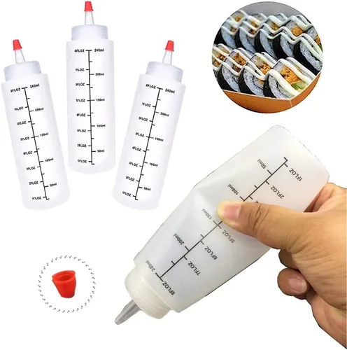 Miniatura 4 de Baaxxango Paquete de 12 botellas de plástico de 8 onzas líquidas, botella de chorro con tapa de punta roja y escamas negras para salsa de tomate