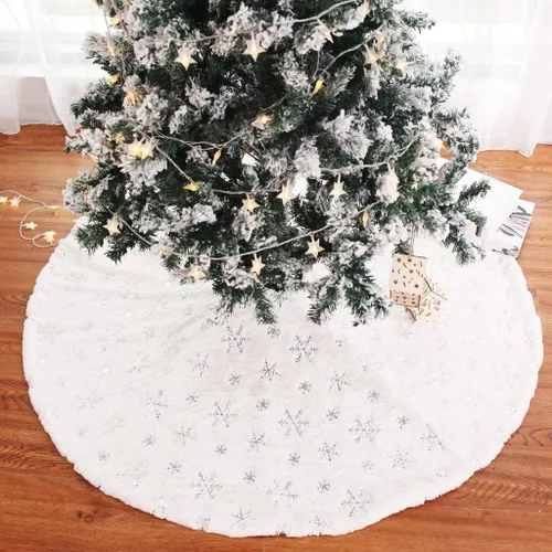 Miniatura 4 de Falda de árbol de Navidad de 30/36/49 pulgadas, faldas de árbol de Navidad blancas bordadas con copos de nieve para decoraciones de Navidad, fiestas