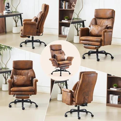 Miniatura 3 de VINGLI Silla de oficina alta reclinable de 100 a 130° con reposapiés y reposabrazos ajustables, silla ergonómica cruzada con ruedas y reposacabezas