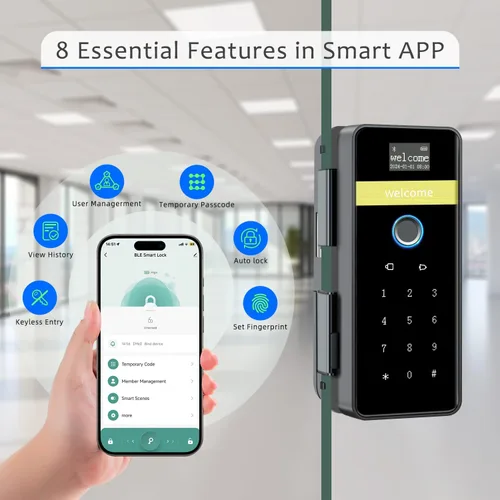 Miniatura 3 de Cerradura de puerta de vidrio inteligente, cerradura de puerta de entrada sin llave 7 en 1, cerradura biométrica electrónica con control