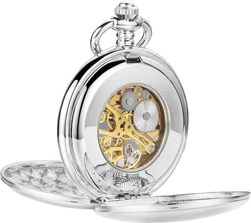 Miniatura 21 de ShoppeWatch Reloj de bolsillo para hombre con cadena Reloj de bolsillo vintage de cuerda a mano Reloj de bolsillo clásico con movimiento