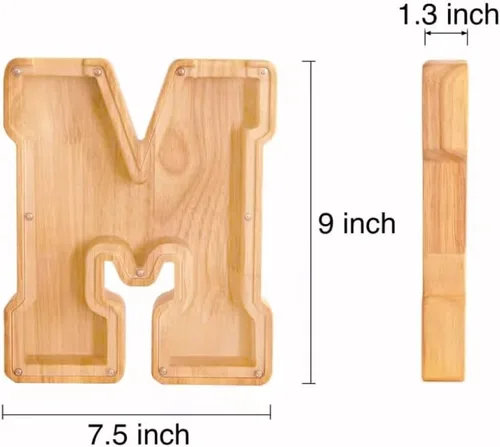 Miniatura 5 de Alcancía de 26 letras del alfabeto inglés A-Z, alcancía de madera transparente de gran capacidad, caja de ahorro de monedas personalizada