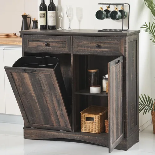 Miniatura 8 de AHB Gabinete de Bote de Basura Abatible de 13 Galones, Gabinete de Basura Oculto para Cocina, Gabinete de Reciclaje Independiente con Cajones