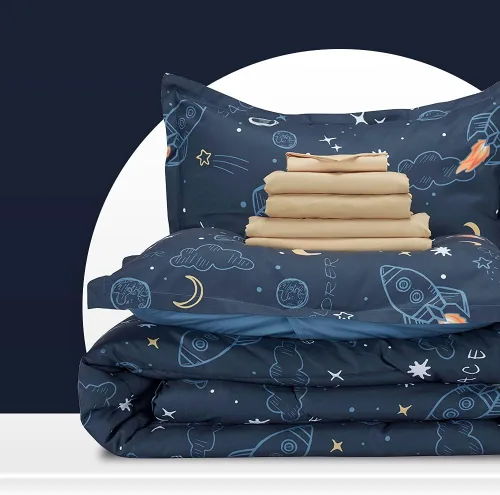 Miniatura 18 de SLEEP ZONE - Juego de edredón de 5 piezas tamaño Individual para niños, estampado suave, con edredón, sábanas y fundas para cojín y almohada, diseño