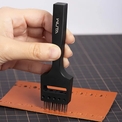 Miniatura 5 de WUTA Perforadora de cuero estilo brogue, perforadora de 3 agujeros, perforadora de costura redonda, perforada a mano, herramientas de perforación