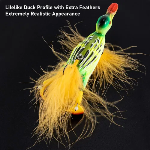 Miniatura 2 de Dr.Fish Topwater - Señuelo de pesca de pato de 4.1 pulgadas, realista, 3D, anzuelos de plumas de cebo duro flotantes, cebo artificial, lucio, lucio