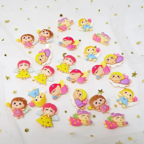 Miniatura 6 de Honbay 24 dijes de resina con parte trasera plana, adornos de niña con alas de ángel para álbumes de recortes, clip para el cabello, funda