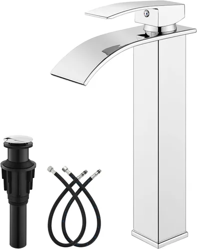 Miniatura 14 de gotonovo Grifo de Baño Alto Tipo Cascada de Una Sola Manija Grifos de Baño para Lavabo de 1 Orificio Grifo de Lavabo Vessel de Acero Inoxidable