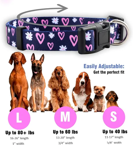 Miniatura 3 de Native Pup Colección de collares para perras, bonitos patrones femeninos rosados para cachorros, corazones, rosas, flores, camuflaje, lunares