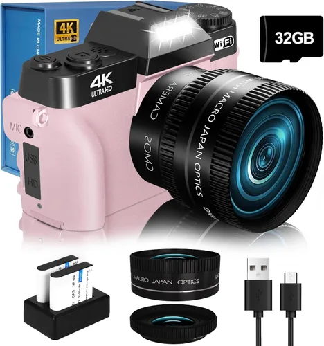 2024 Actualización VJIANGER Cámara Digital para Fotografía y Videoblogs para YouTube con WiFi, Pantalla Giratoria de 180°, Zoom Digital 16X, Lente