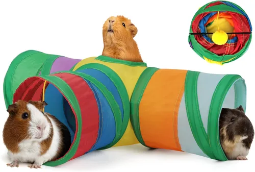 Miniatura 8 de YUEPET Túneles y tubos plegables de conejillo de indias de 5.9 pulgadas, túnel de juego de 3 vías para mascotas, escondite de animales pequeños