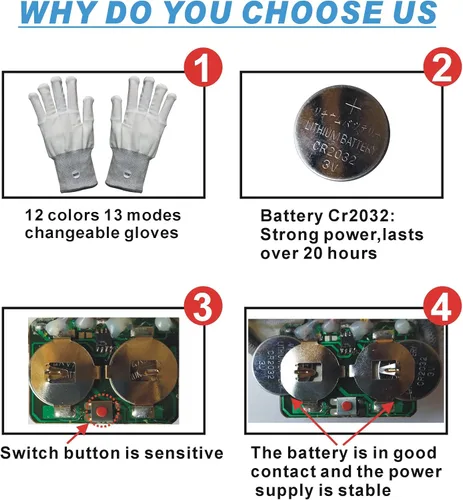Miniatura 3 de Guantes LED, 12 colores iluminados para niños, guantes de esqueleto LED, regalo de juguetes geniales para Halloween, regalo de Navidad para hombres
