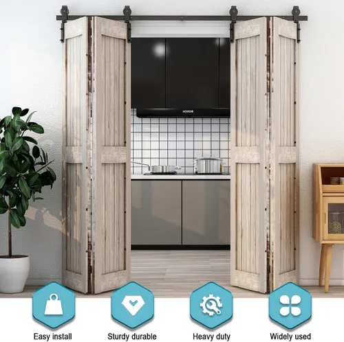 Miniatura 3 de Kit de herrajes para puerta corrediza de granero biplegable de 84 pulgadas/7 pies para 4 puertas, herrajes para puertas de granero biplegables