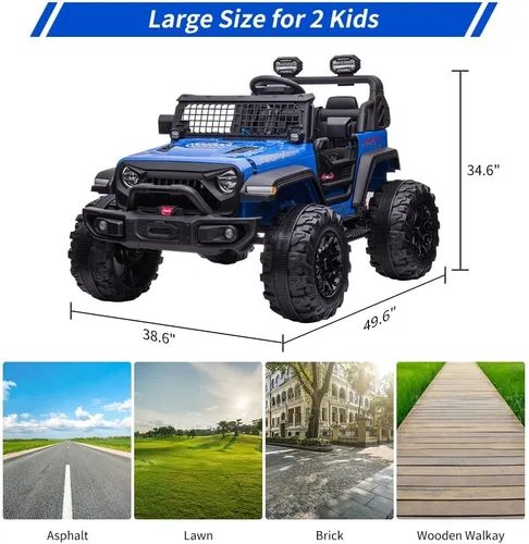 Miniatura 6 de Coche eléctrico de 2 plazas para niños de 24V con control remoto, 2 motores de 120W alimentados por batería, asientos extra grandes de 20" + ruedas