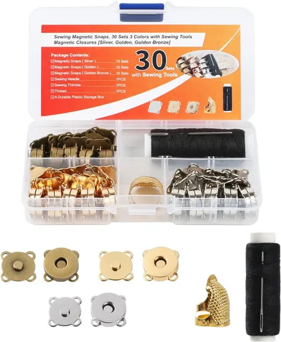 30 juegos de broches magnéticos con accesorios de costura (dedal de hilo de aguja) – Monederos magnéticos cierres de botones para coser