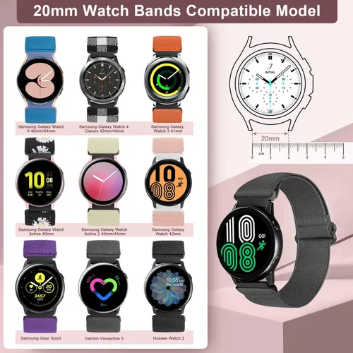 Miniatura 4 de enkic Paquete de 10 bandas elásticas de 0.78 pulgadas compatibles con Samsung Galaxy Watch 6/5/4 de 1.575 pulgadas, 1.732 pulgadas, Watch 5