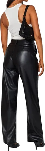Miniatura 3 de Y2K - Pantalones de piel sintética vintage para mujer, bolsillos de pierna recta