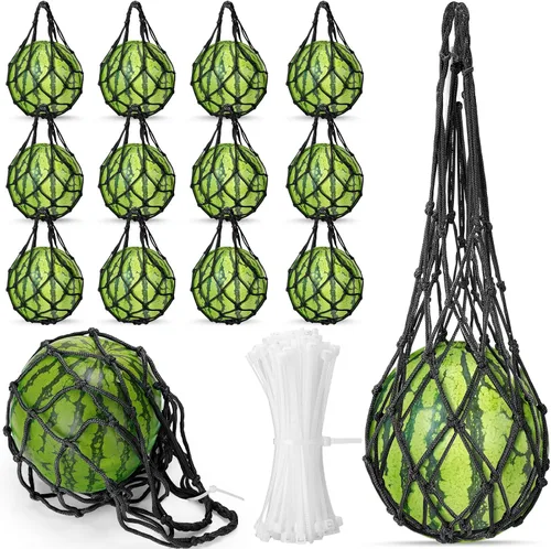 Nuenen Hamaca de melón de red de sandía, 12 unidades, soporte para plantas y jardín, soporte de calabaza, bolsa colgante protege sandías, melón,