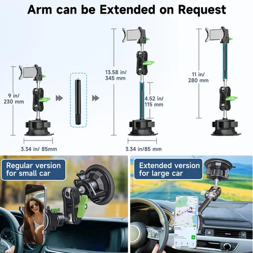 Miniatura 3 de HEMMOTOP Soporte de teléfono con ventosa para automóvil, soporte de teléfono celular de metal resistente de 12 pulgadas para parabrisas, brazo