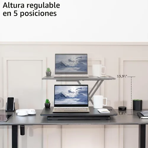Miniatura 3 de VIVO Desk-V001J - Elevador de escritorio de pie ajustable en altura superior, ultra delgado, convertidor de escritorio compacto para monitor o Negro
