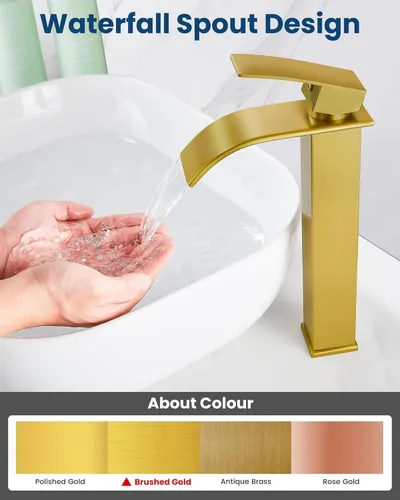 Miniatura 4 de Airuida Grifo de lavabo, grifo alto de baño de cascada, grifo mezclador de un solo orificio con boquilla rectangular grande, grifo de fregadero