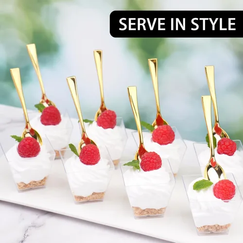 Miniatura 6 de Mini Cucharas de Plástico Dorado de 4 Pulgadas, Paquete de 100 Cucharas Pequeñas de Degustación Resistentes para Postres de Fiesta, Aperitivos