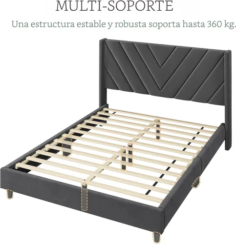 Miniatura 9 de Yaheetech Base de cama tamaño Queen con plataforma tapizada con cabecera con lados en forma de ala/soporte de listones de madera/cabecera tapizada