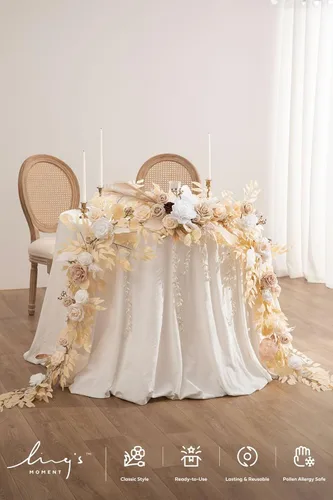 Miniatura 2 de Ling's Moment Guirnalda de Flores de 9 Pies para Decoraciones de Telón de Fondo - Flores de Arco de Boda, Eucalipto y Rosa, Guirnalda Floral Blanco